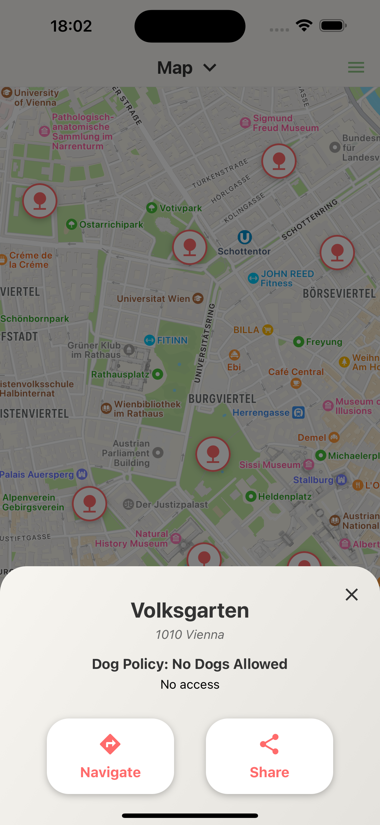 WholetmyDogout App Screenshot mit grünen Markierungen